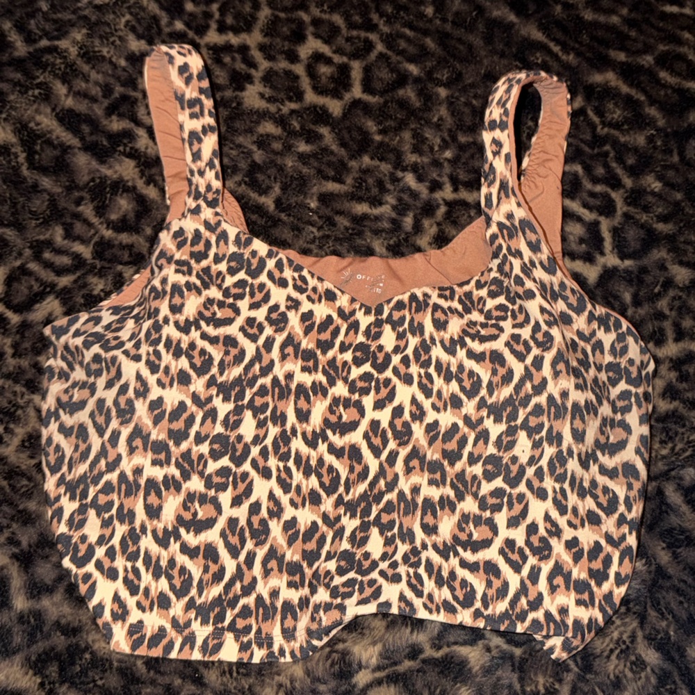 aerie Leopard Print Long Line Sports Bra - Brown, Tan & Black